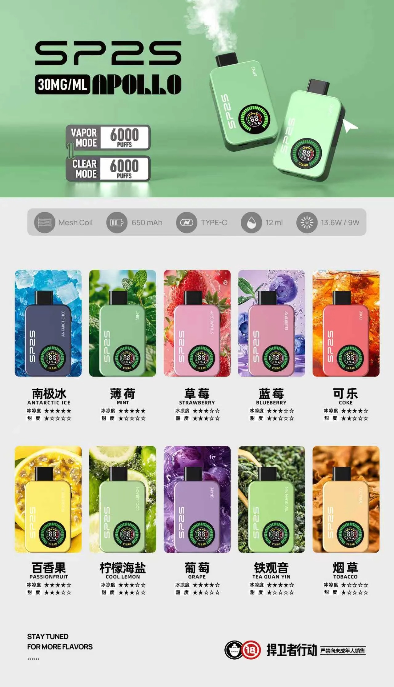 SP2S Apollo 12000口拋棄式電子煙｜雙模式切換・大容量續航・熱門口味現貨(图1)